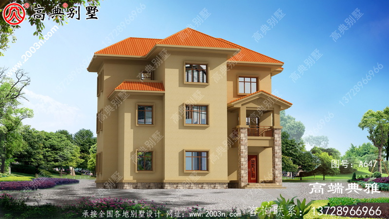 简约乡村三层欧式古典房屋设计图纸，带阳台