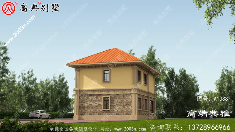 农村小型两层住宅及别墅设计图，外观效果图。
