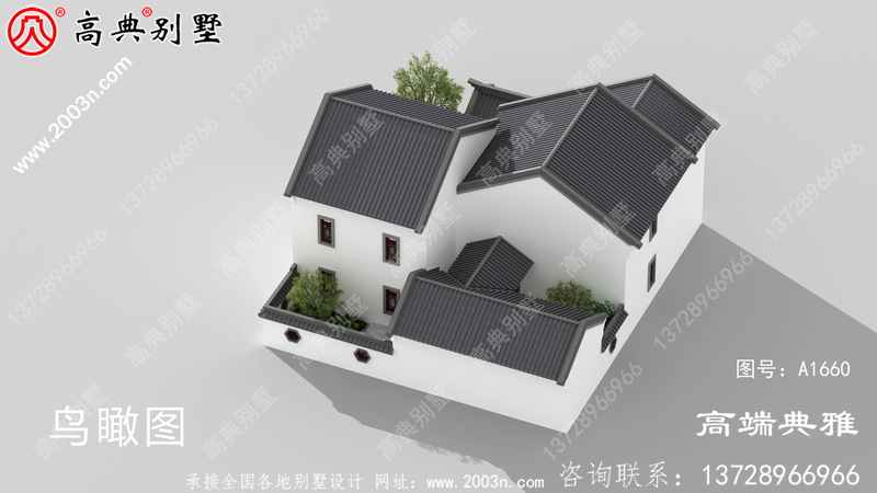 196平米乡村二层带院子中式别墅设计图及外型照片