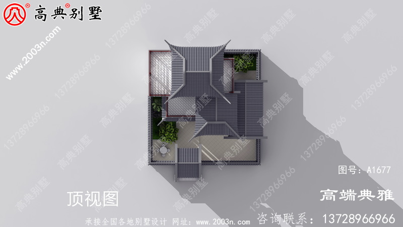 中式三层住宅别墅的施工设计CAD建筑图与效果图