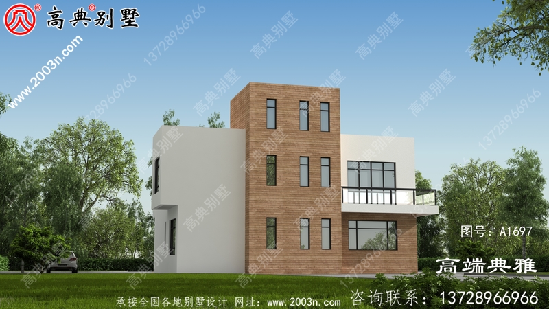 新农村现代三层住宅建筑设计CAD图纸与效果图
