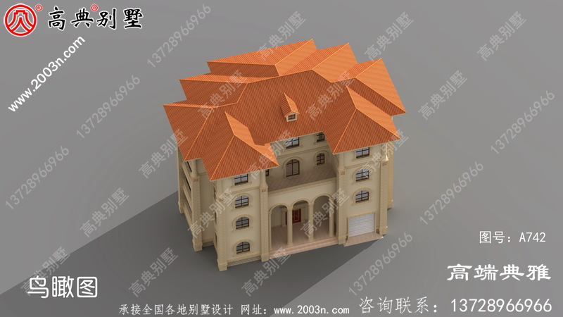 法式别墅设计纸带效果图，设计方案展示三层别墅
