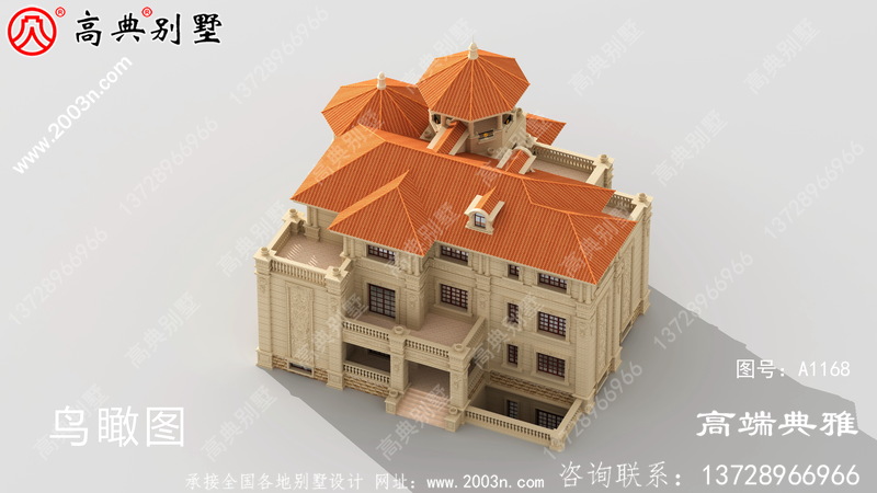 大户型复式设计的欧式三层别墅住宅设计图，包括外观效果图