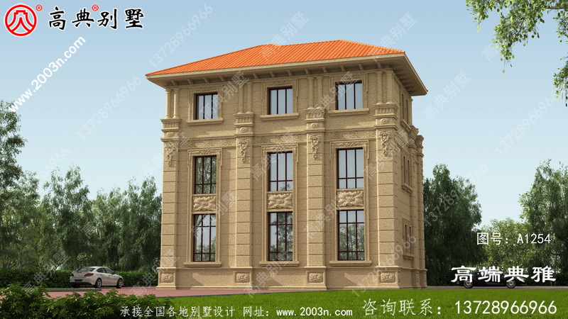 欧式石材复式三层别墅房屋设计图，含外型设计效果图