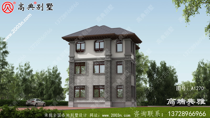 中式三层农村小别墅设计图，占地97平米