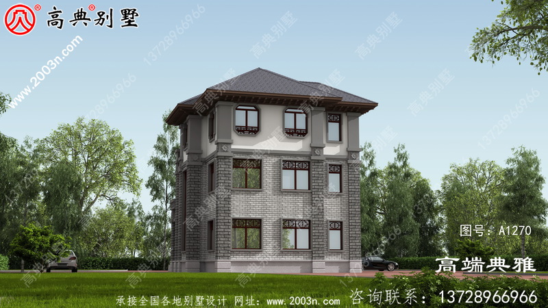 中式三层农村小别墅设计图，占地97平米