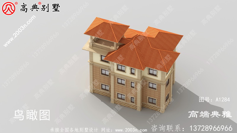 三层新农村住宅房屋设计图，带屋顶观景凉亭