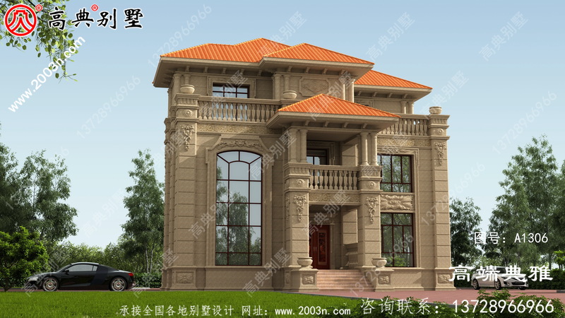 豪华欧式石材复式三层别墅设计效果图