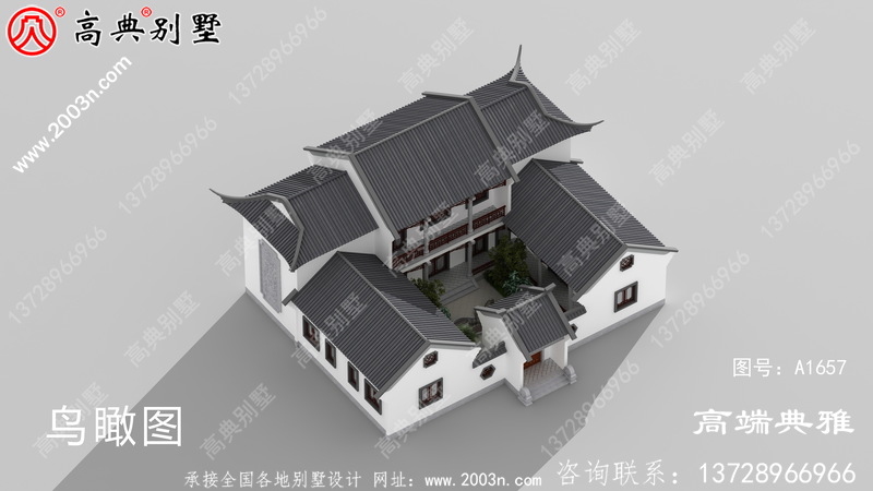 中式两层别墅楼内楼层结构，外观整洁，简单