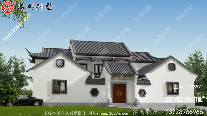 中式两层别墅楼内楼层结构，外观整洁，简单
