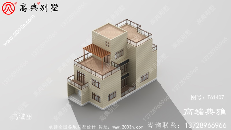 现代三层带阳台小别墅图纸及效果图_农村三层自建房设计图