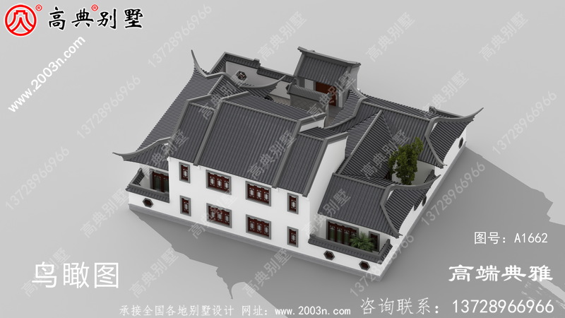 中式双层楼房设计图，占地面积224平方米，房型简易好用