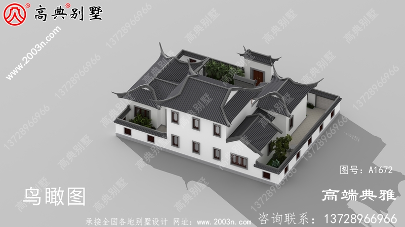 中式二层别墅设计工程图纸，设在乡村就是说一道景色