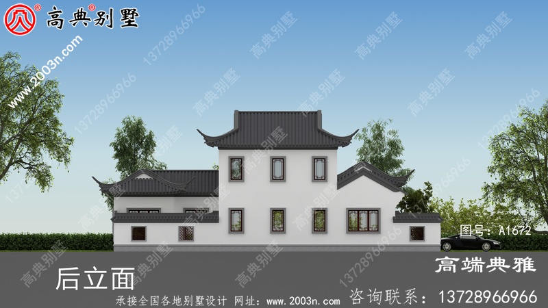 中式二层别墅设计工程图纸，设在乡村就是说一道景色