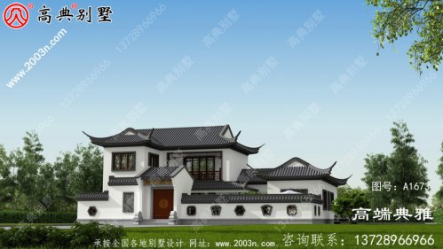 中式带庭院的二楼别墅的设计图是一幅乡村景观