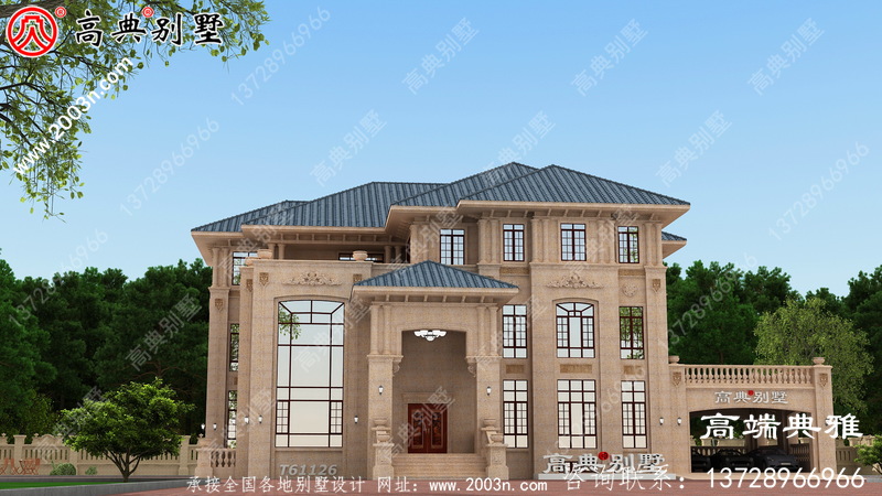 欧式石材三层别墅住宅设计图纸，推荐用于新农村住宅设计