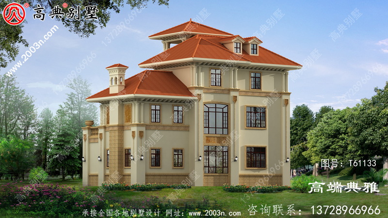 三层复式别墅房屋设计图，带外型设计效果图欧式风格