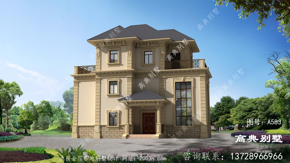 法式风格三层别墅设计图带露台