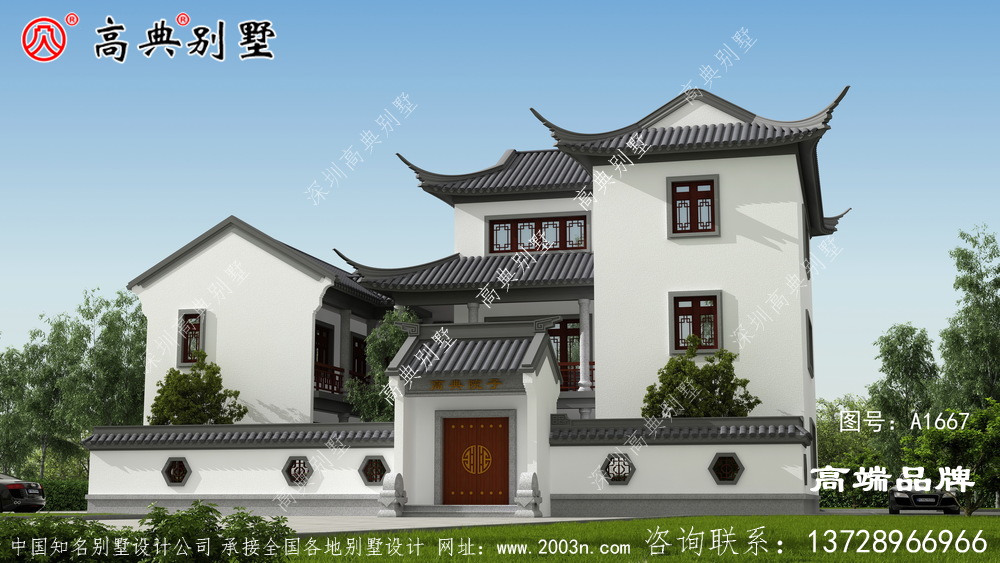 苏式三层别墅效果图，感受中国建筑的魅力